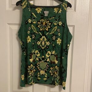 Beautiful Chico's Green and Yellow Floral Tank Top